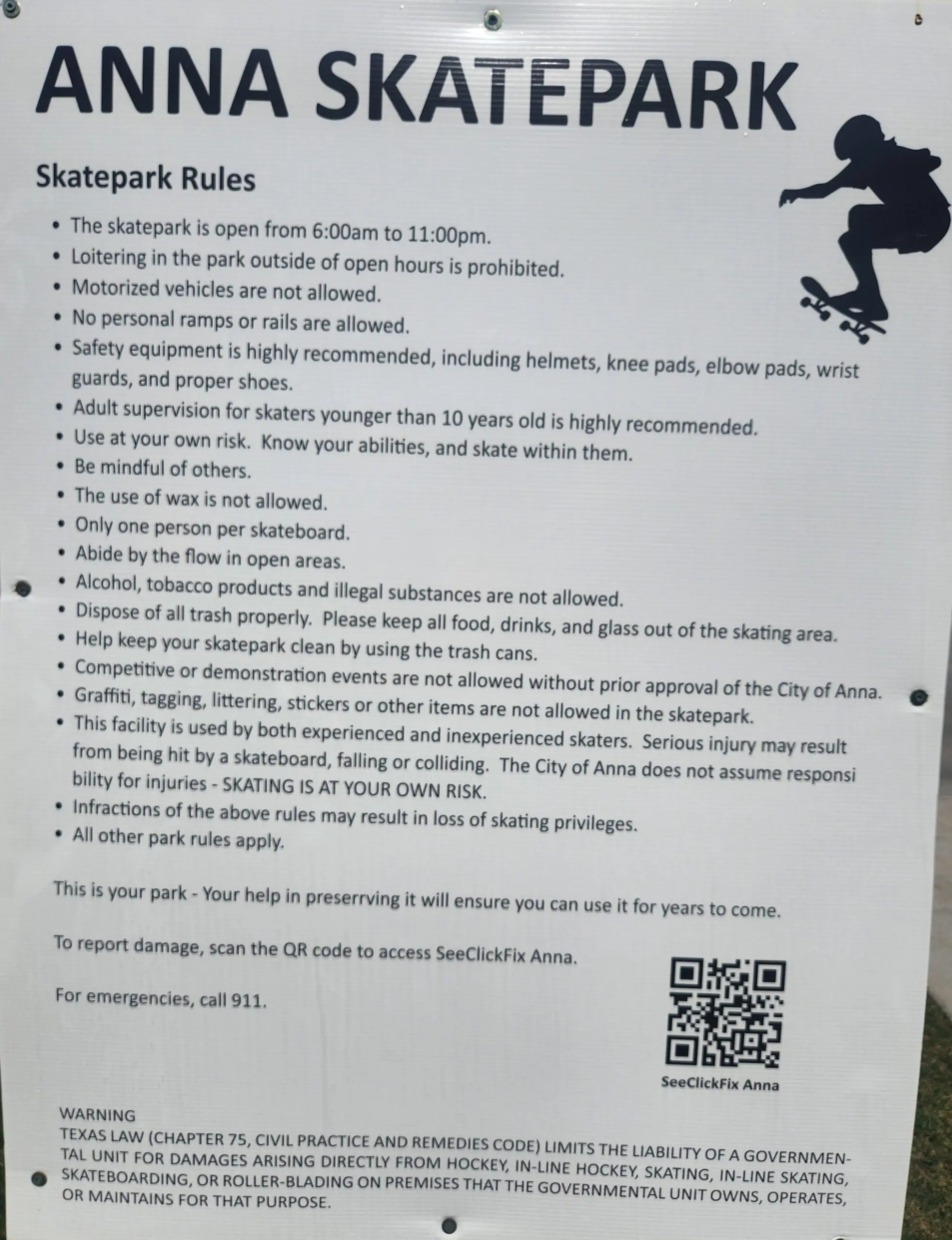 Skate Park Signage | Rules & Regulations