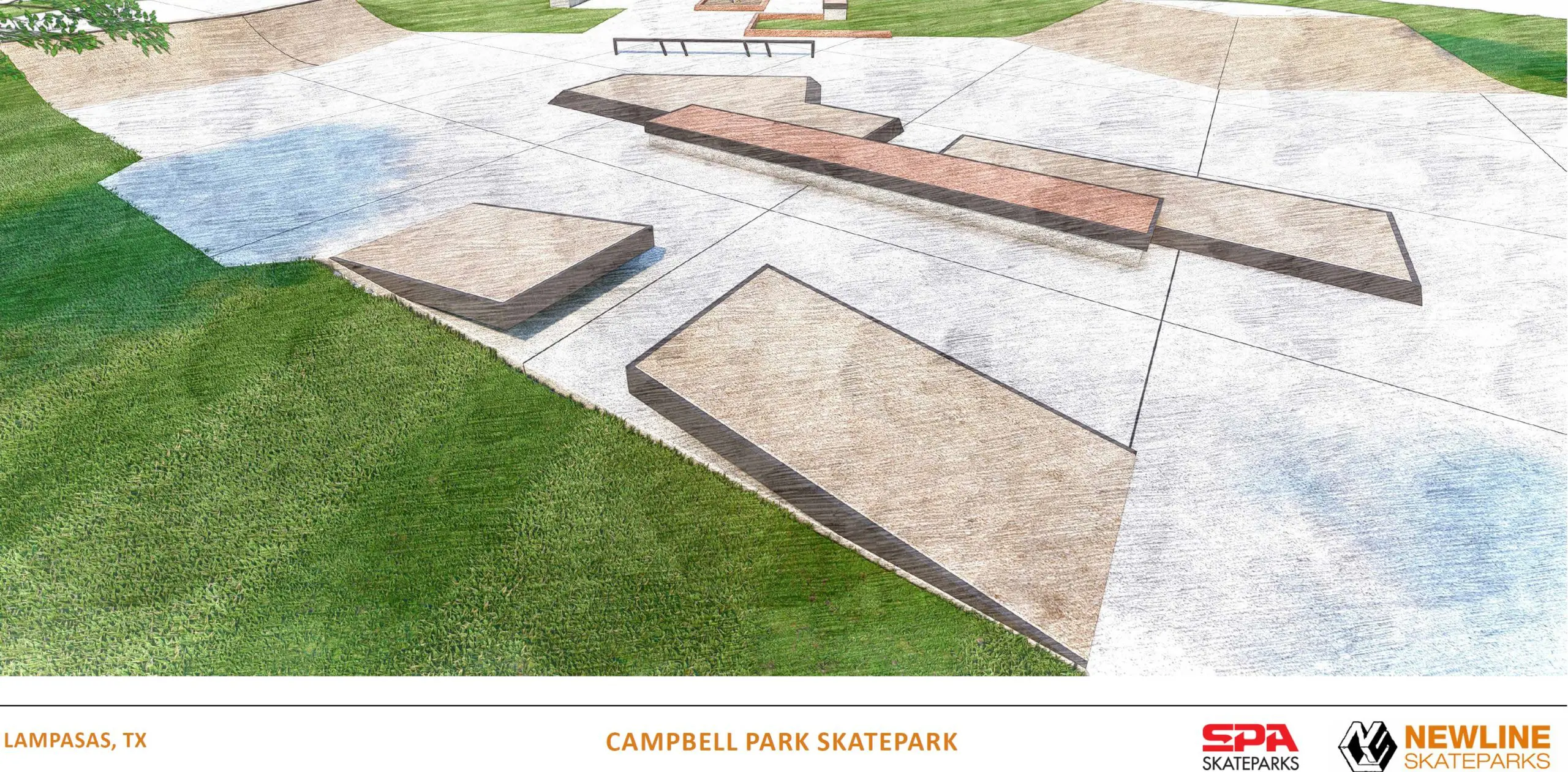 SPA Skateparks - City of Lampasas Texas Campbell Park Skate Park - 3D Concept - Central Plaza